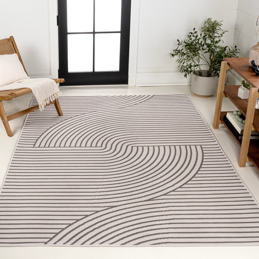 Cord Mid-Century Modern Curve Stripe Reversible Machine-Washable Indoor/Outdoor Area Rug