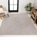 Cord Mid-Century Modern Curve Stripe Reversible Machine-Washable Indoor/Outdoor Area Rug