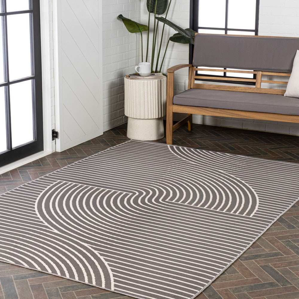 Cord Mid-Century Modern Curve Stripe Reversible Machine-Washable Indoor/Outdoor Area Rug