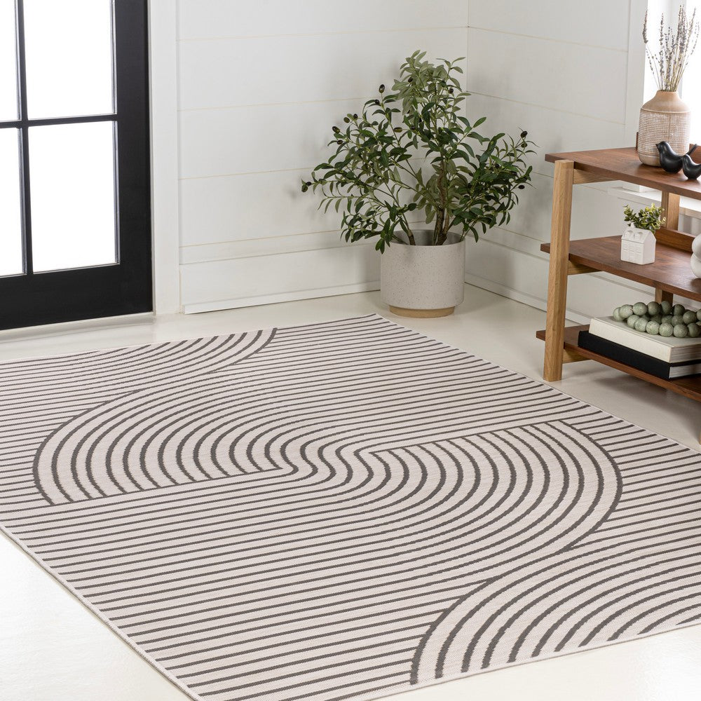 Cord Mid-Century Modern Curve Stripe Reversible Machine-Washable Indoor/Outdoor Area Rug
