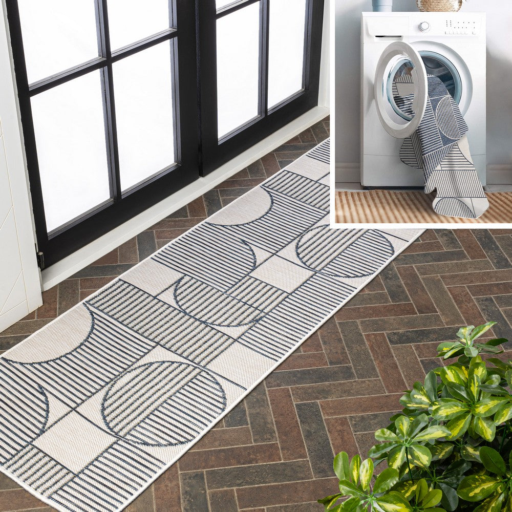 Couristan Mid-Century Modern Geometric Lines Reversible Machine-Washable Indoor/Outdoor Area Rug