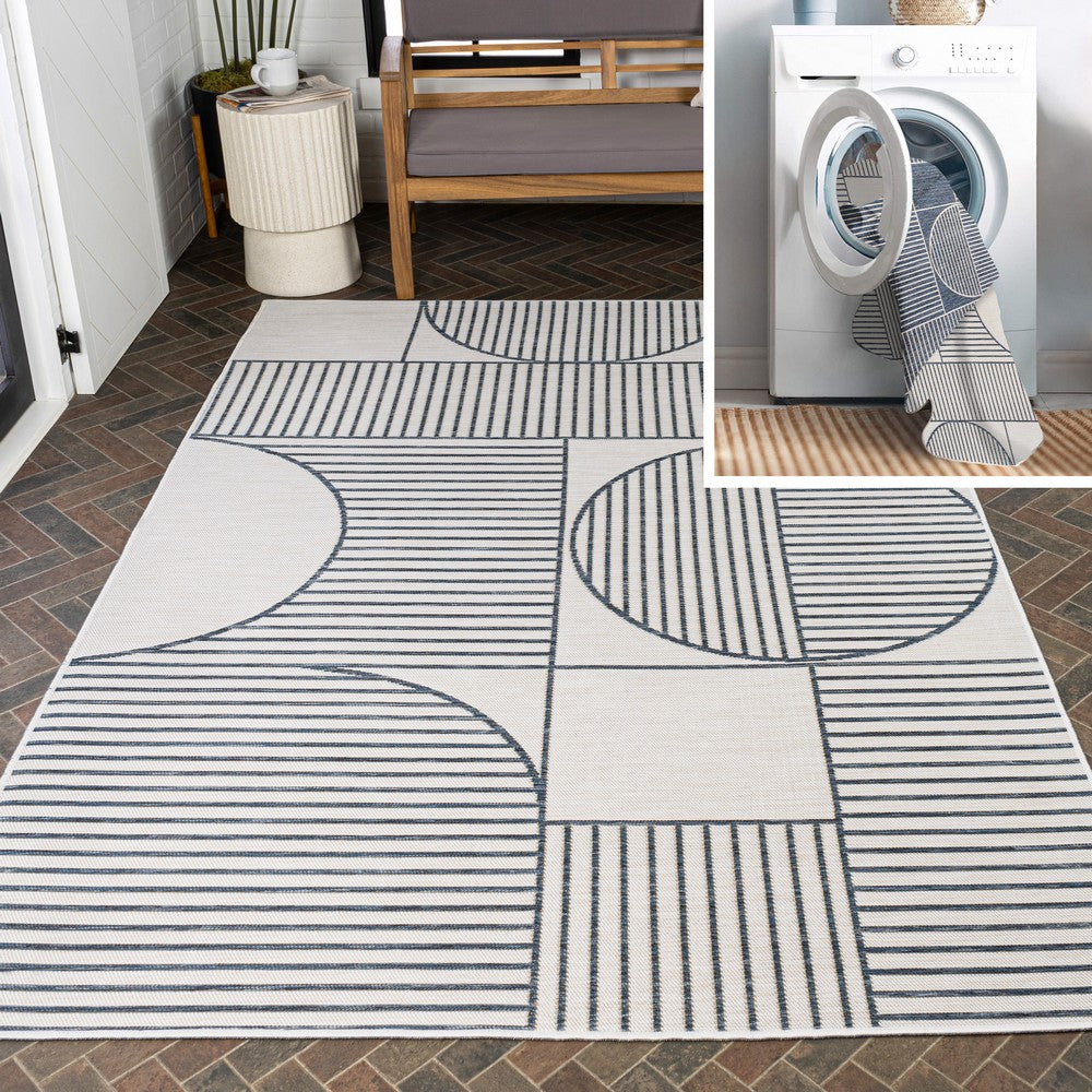 Couristan Mid-Century Modern Geometric Lines Reversible Machine-Washable Indoor/Outdoor Area Rug