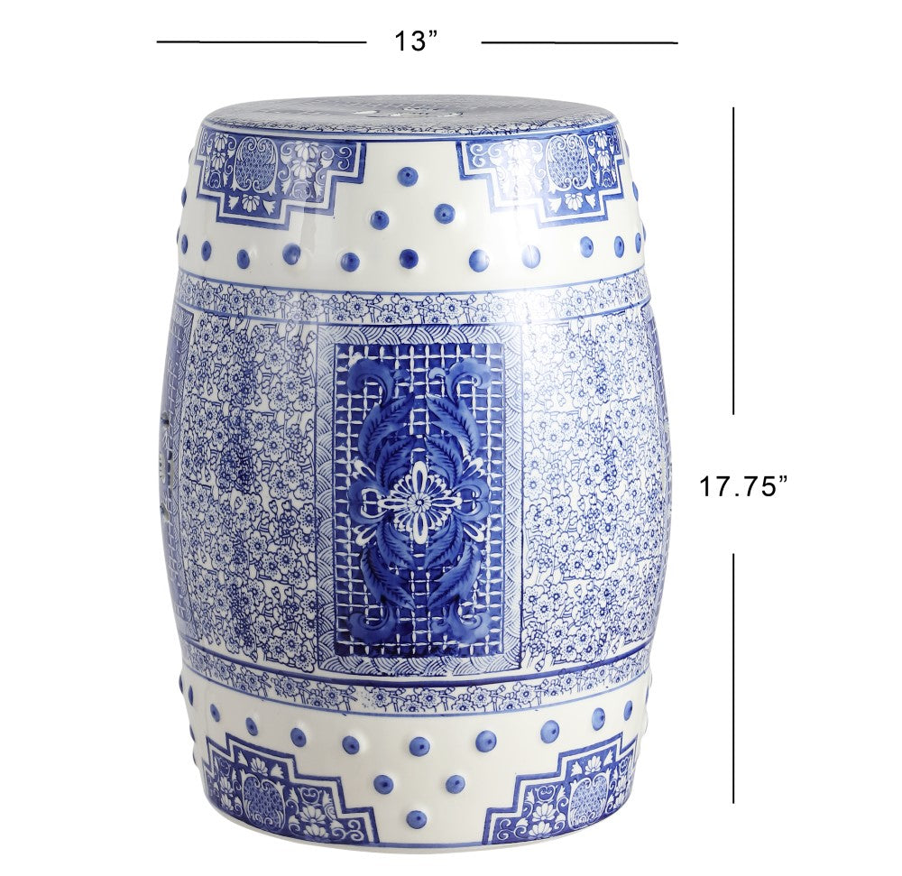 Serra 17.8" Chinoiserie Ceramic Drum Garden Stool
