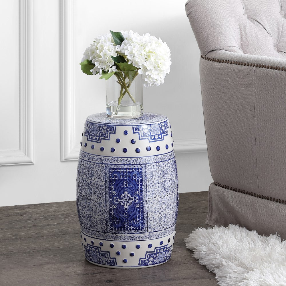 Serra 17.8" Chinoiserie Ceramic Drum Garden Stool