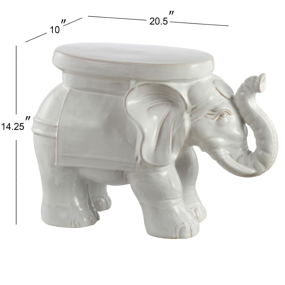 Trina White Elephant 14.2" Ceramic Garden Stool