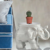 Trina White Elephant 14.2" Ceramic Garden Stool