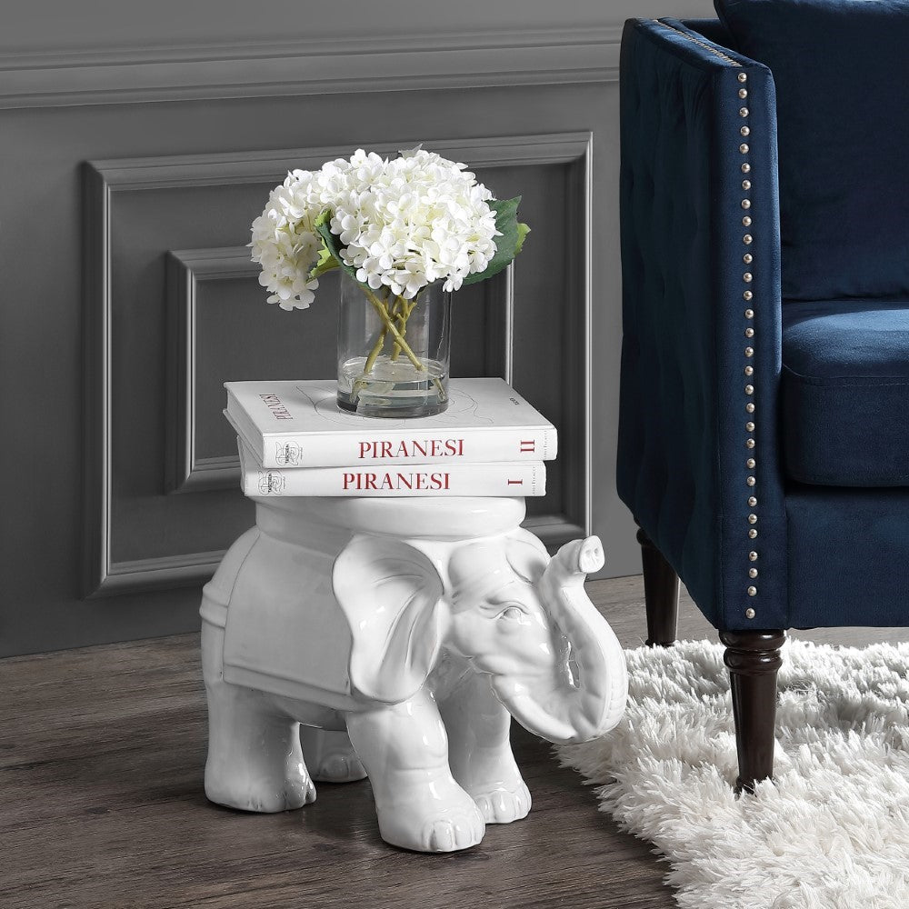 Trina White Elephant 14.2" Ceramic Garden Stool