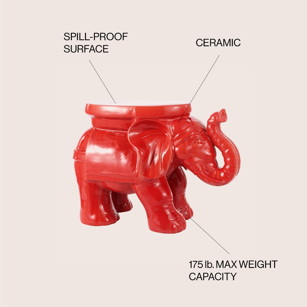 Trina White Elephant 14.2" Ceramic Garden Stool