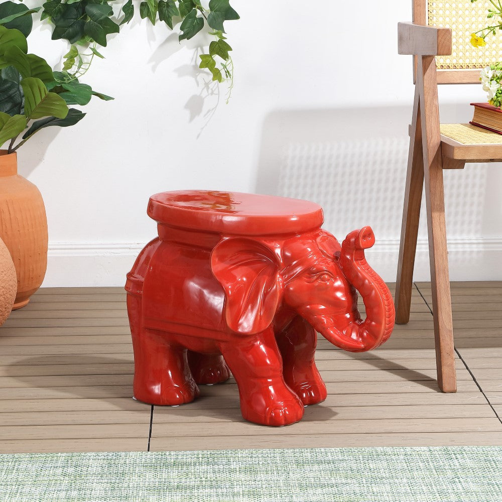 Trina White Elephant 14.2" Ceramic Garden Stool