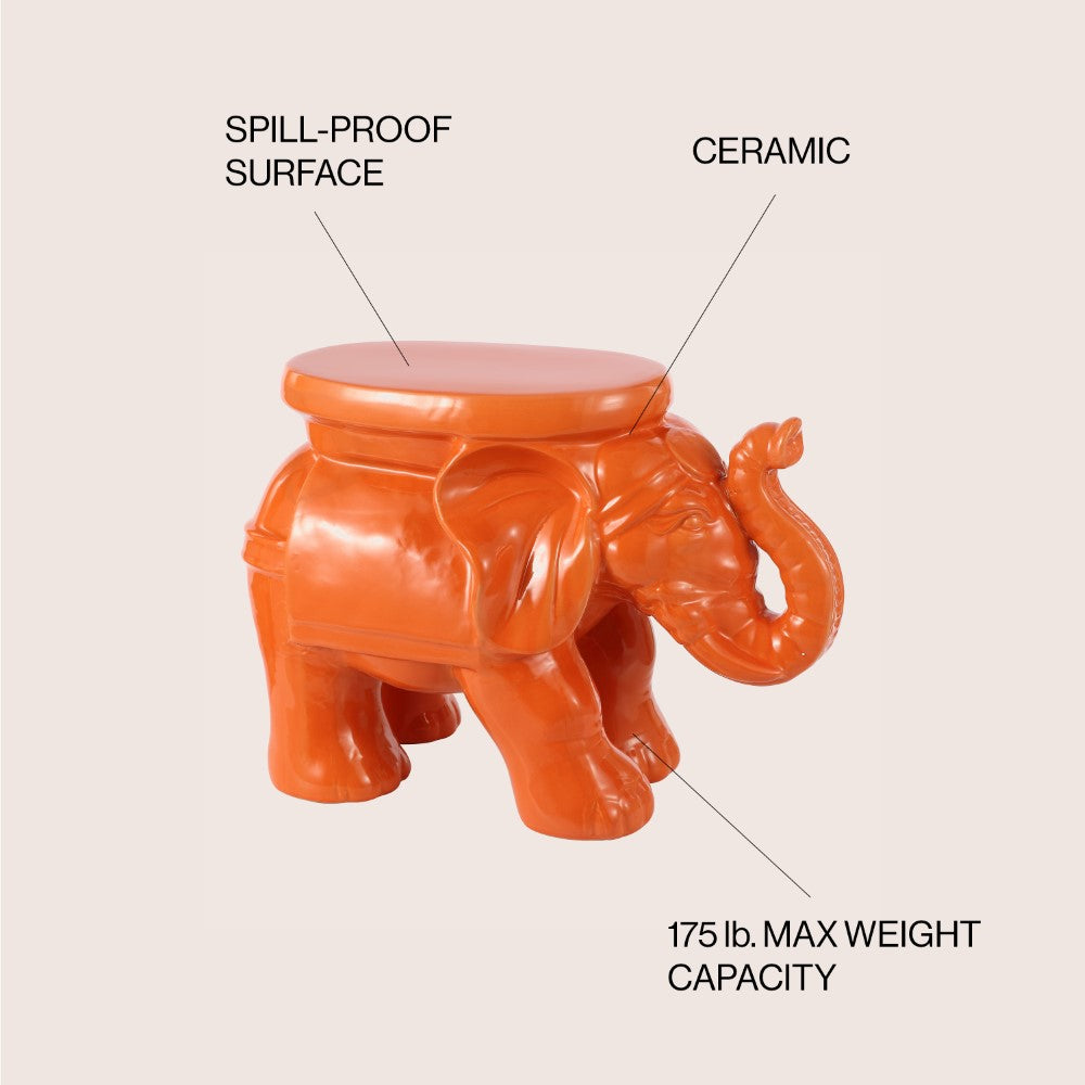 Trina White Elephant 14.2" Ceramic Garden Stool