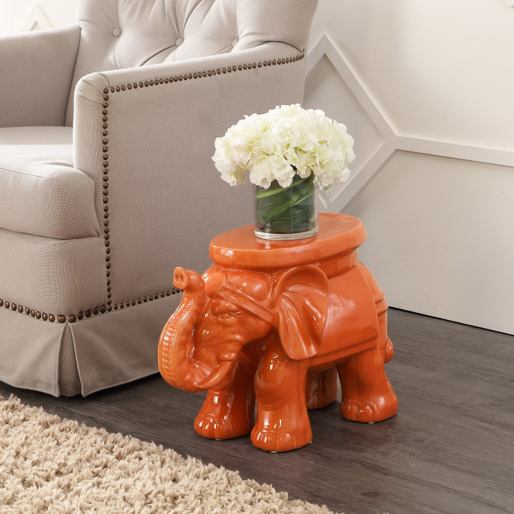 Trina White Elephant 14.2" Ceramic Garden Stool