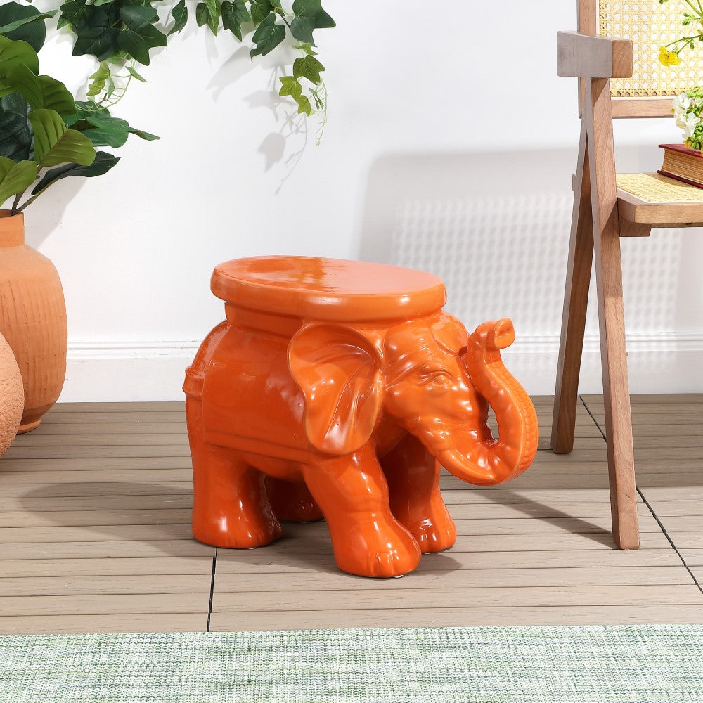 Trina White Elephant 14.2" Ceramic Garden Stool
