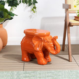 Trina White Elephant 14.2" Ceramic Garden Stool