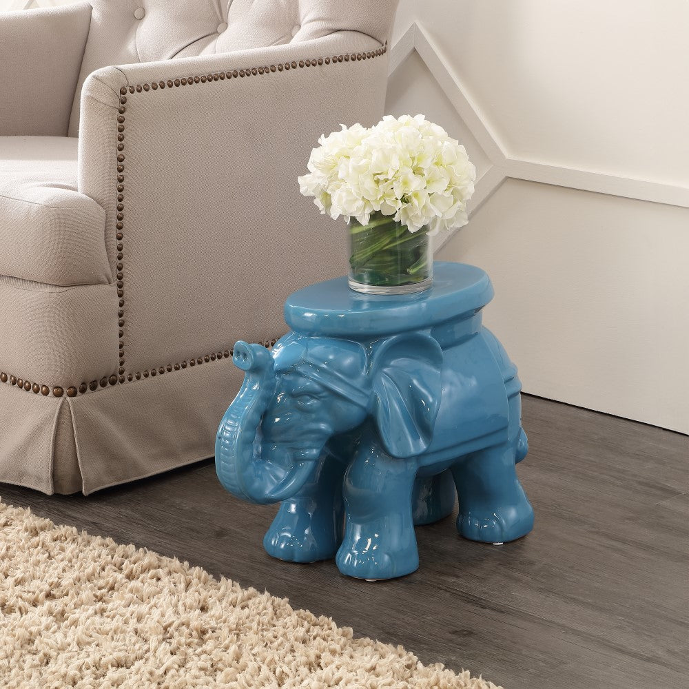 Trina White Elephant 14.2" Ceramic Garden Stool