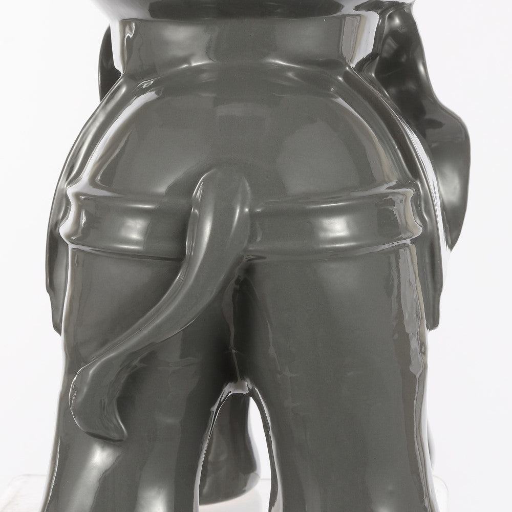 Trina White Elephant 14.2" Ceramic Garden Stool