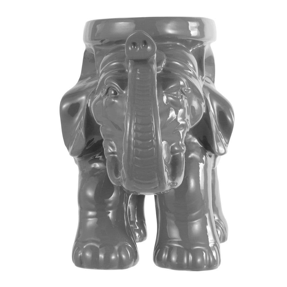 Trina White Elephant 14.2" Ceramic Garden Stool