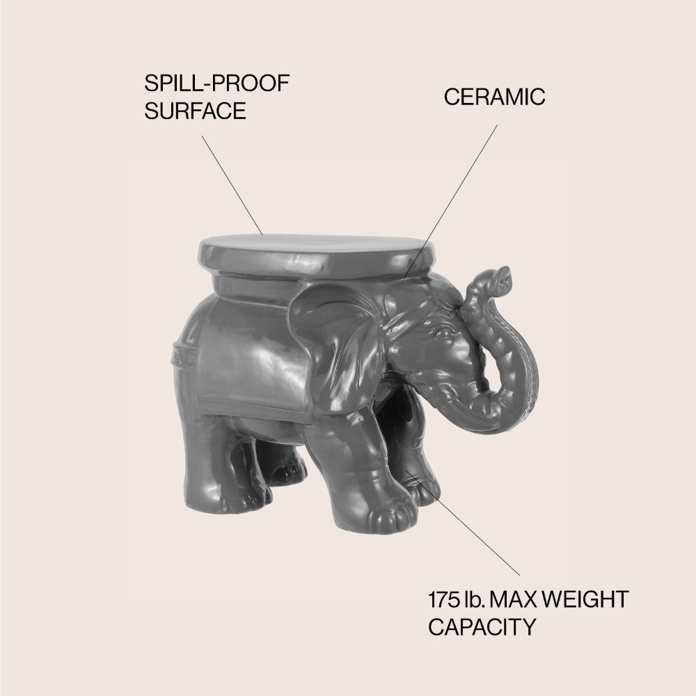 Trina White Elephant 14.2" Ceramic Garden Stool