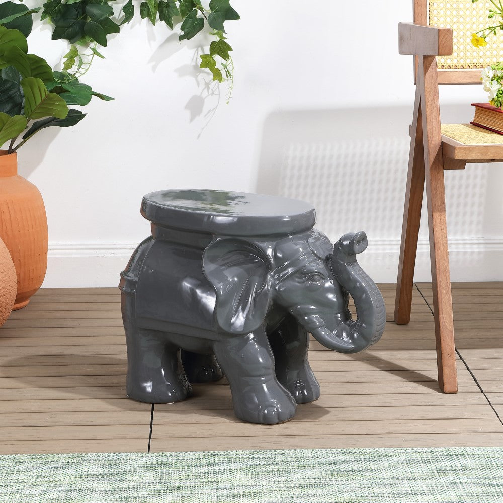 Trina White Elephant 14.2" Ceramic Garden Stool