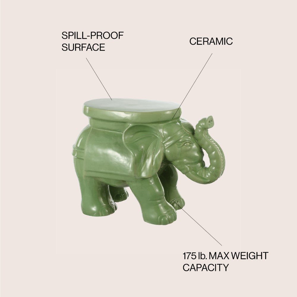 Trina White Elephant 14.2" Ceramic Garden Stool