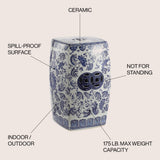 Eddie 18.5" Chinoiserie Ceramice Square Garden Stool