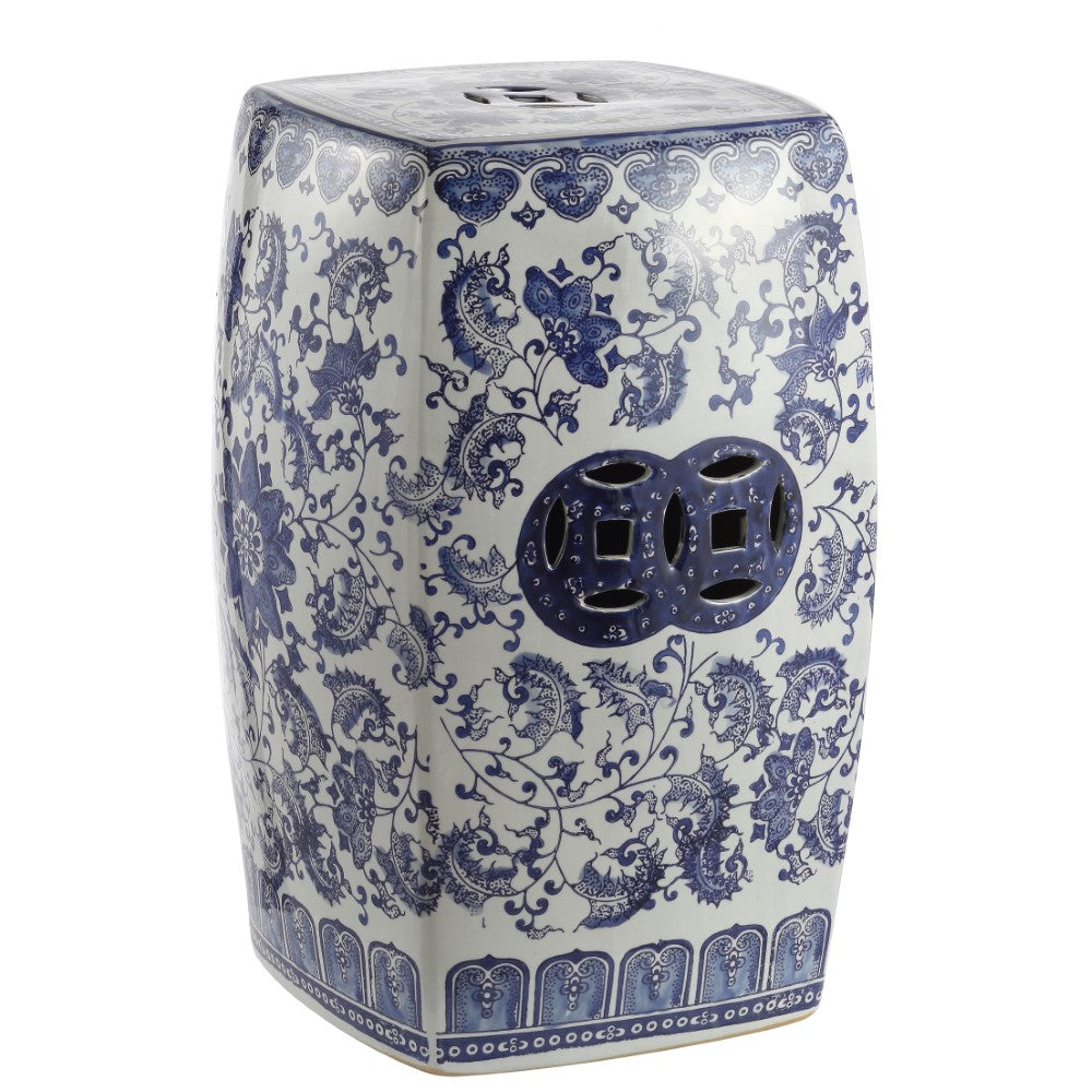 Eddie 18.5" Chinoiserie Ceramice Square Garden Stool