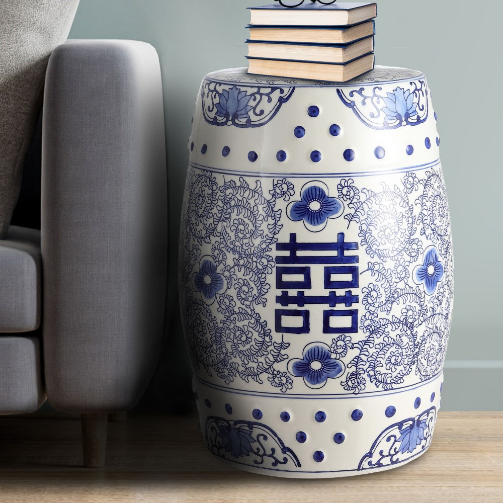 Moroccan Happiness 18" Chinoiserie Ceramic Drum Garden Stool