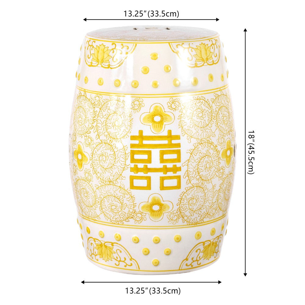 Moroccan Happiness 18" Chinoiserie Ceramic Drum Garden Stool