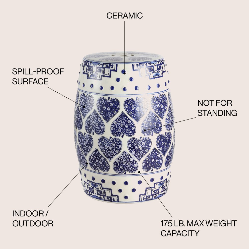 Hal 17.8" Chinoiserie Ceramic Drum Garden Stool