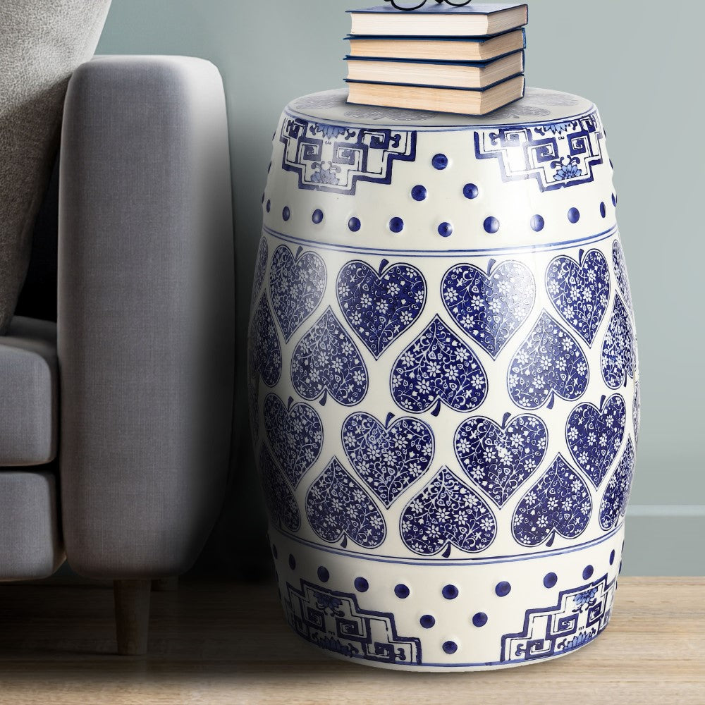 Hal 17.8" Chinoiserie Ceramic Drum Garden Stool