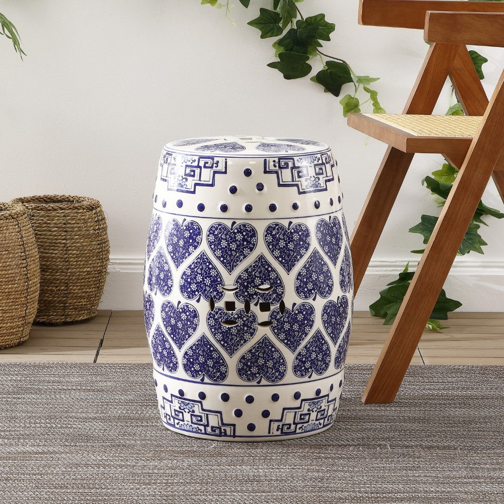 Hal 17.8" Chinoiserie Ceramic Drum Garden Stool