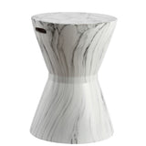 Groovy Drum 17.3" White Marble Finish Ceramic Garden Stool