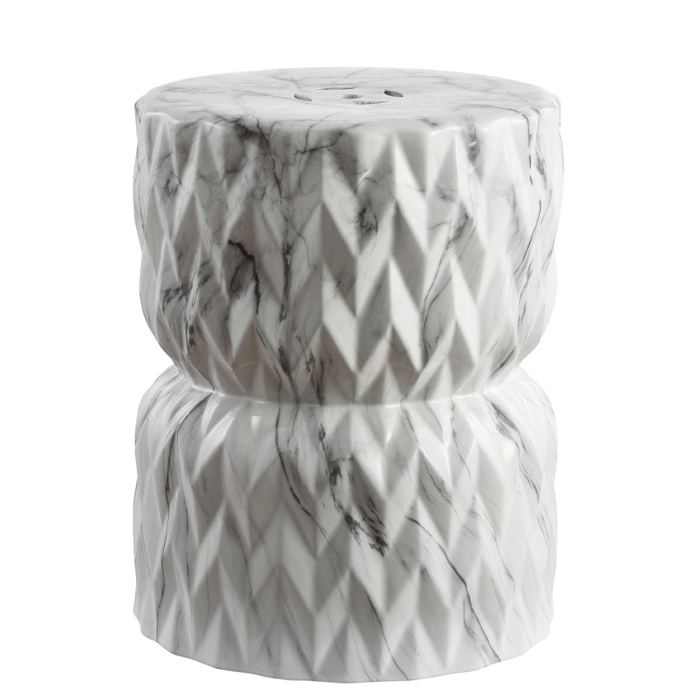 Holbrook Drum 17.5" White Marble Finish Ceramic Garden Stool