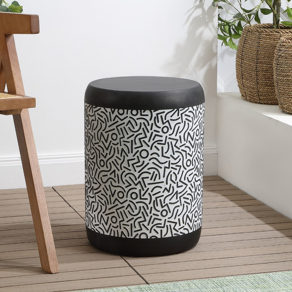 Vernis 17.75" Modern Bohemian Geometric Drum Garden Stool