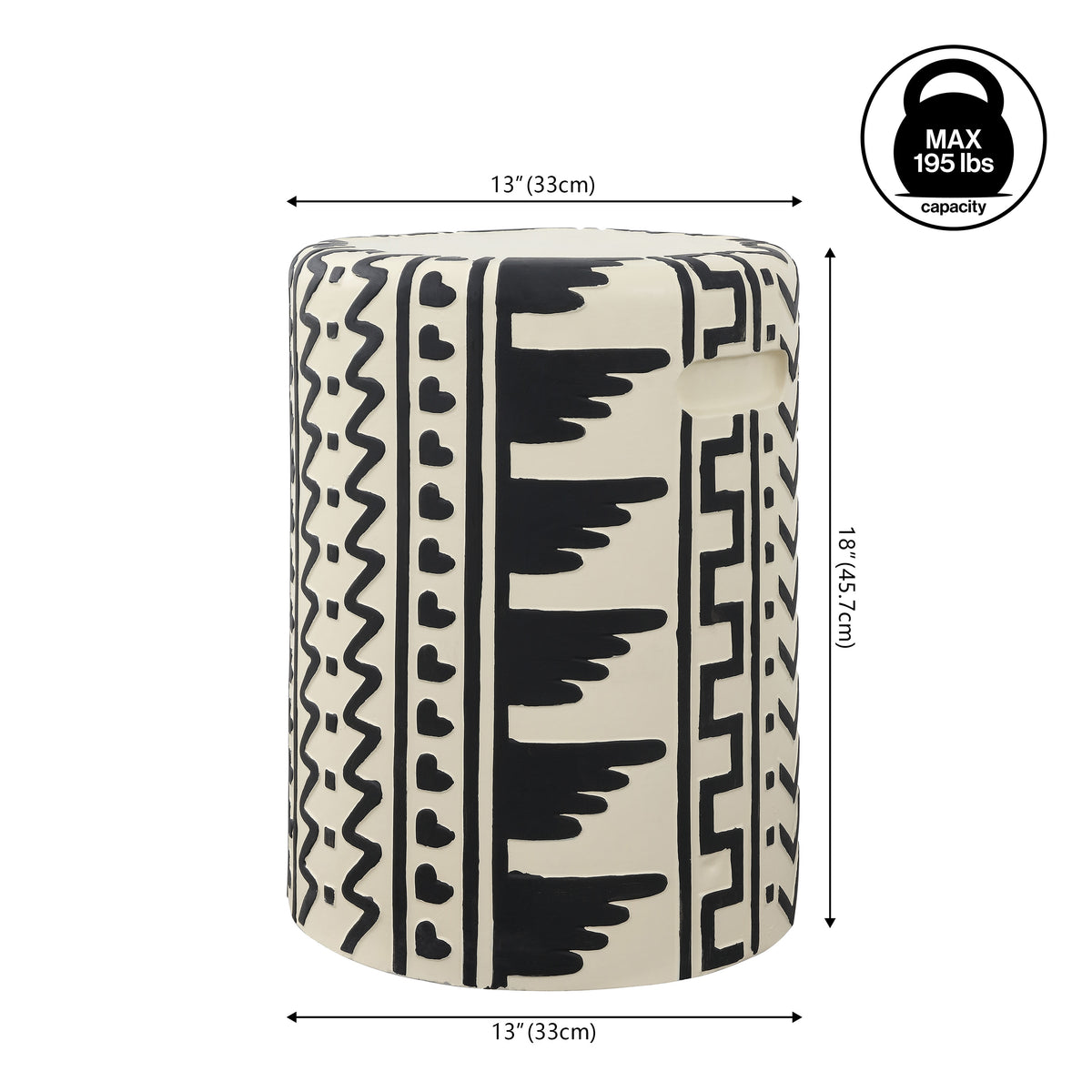 Rugvor 18" MidCentury Modern Geometric Drum Garden Stool