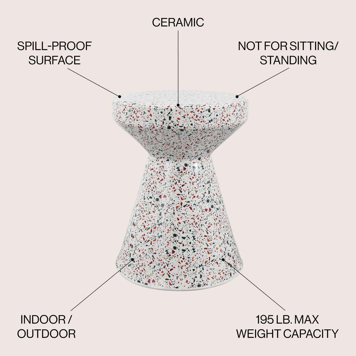 Leaf 17.75" Modern Bohemian Terrazzo Indoor/Outdoor Drum Accent Table