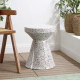 Leaf 17.75" Modern Bohemian Terrazzo Indoor/Outdoor Drum Accent Table
