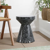 Leaf 17.75" Modern Bohemian Terrazzo Indoor/Outdoor Drum Accent Table