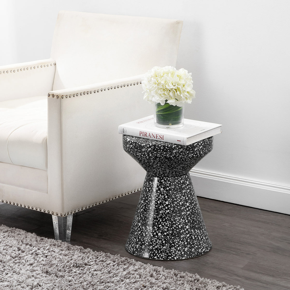 Leaf 17.75" Modern Bohemian Terrazzo Indoor/Outdoor Drum Accent Table
