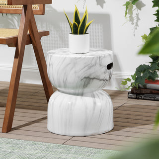 Varavara 14.75" Contemporary Modern Marble Glaze Drum Indoor/Outdoor Garden Stool
