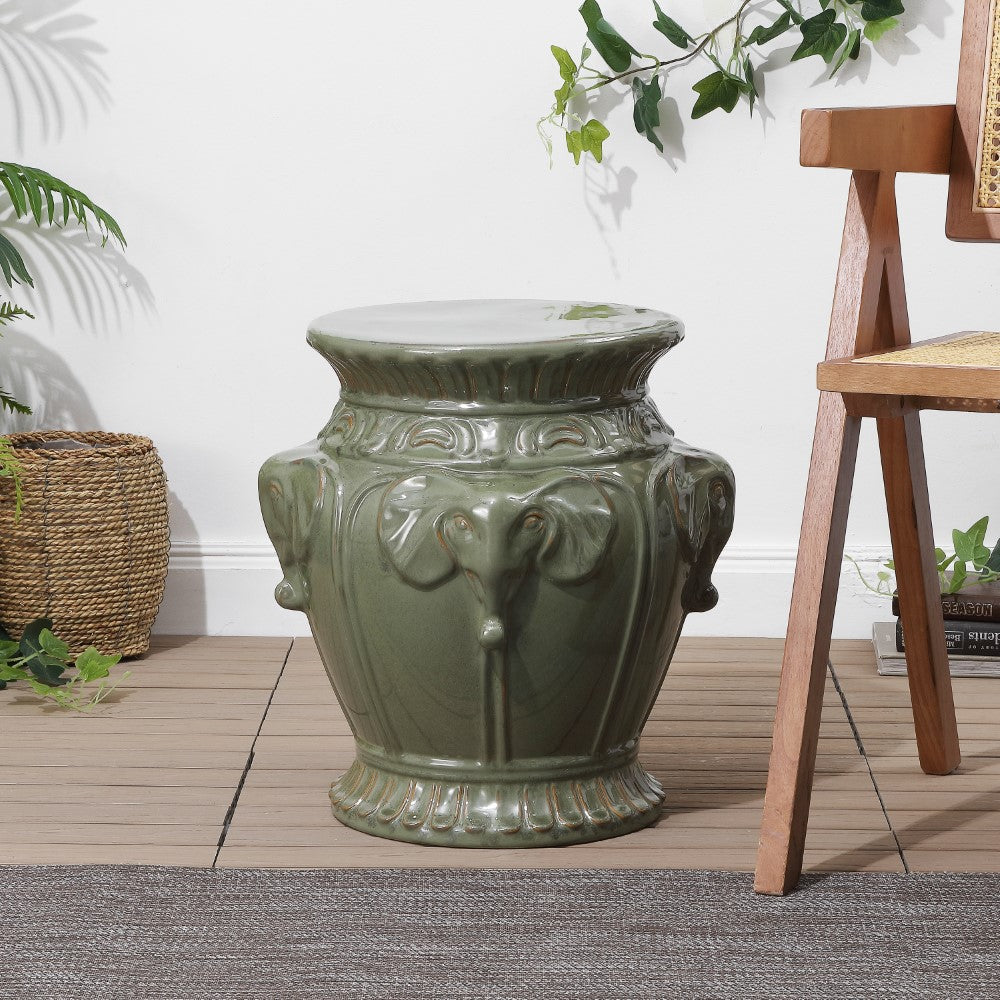 Anita 18" Classic Vintage Ceramic Indoor/Outdoor 4-Elephant Garden Stool