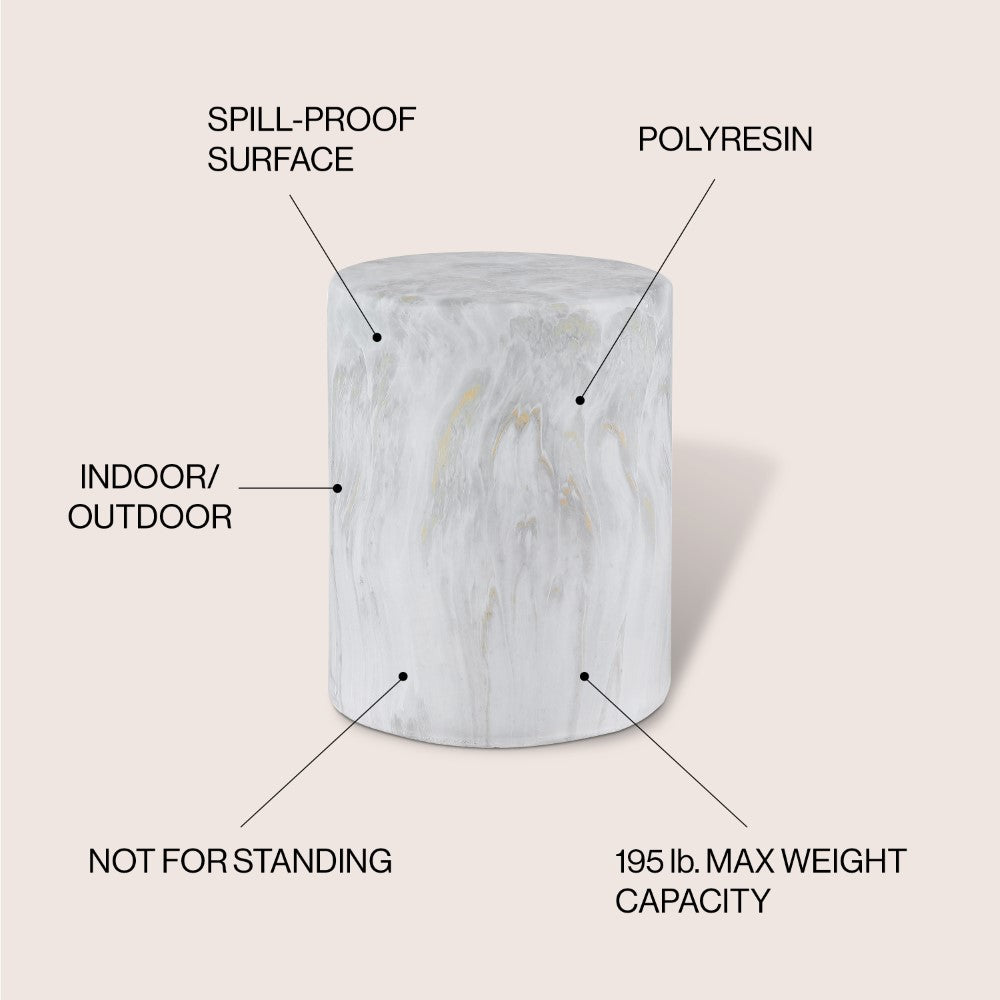 Zeus 16.75" Modern Minimalist Faux Marble Column Indoor/Outdoor Accent Table