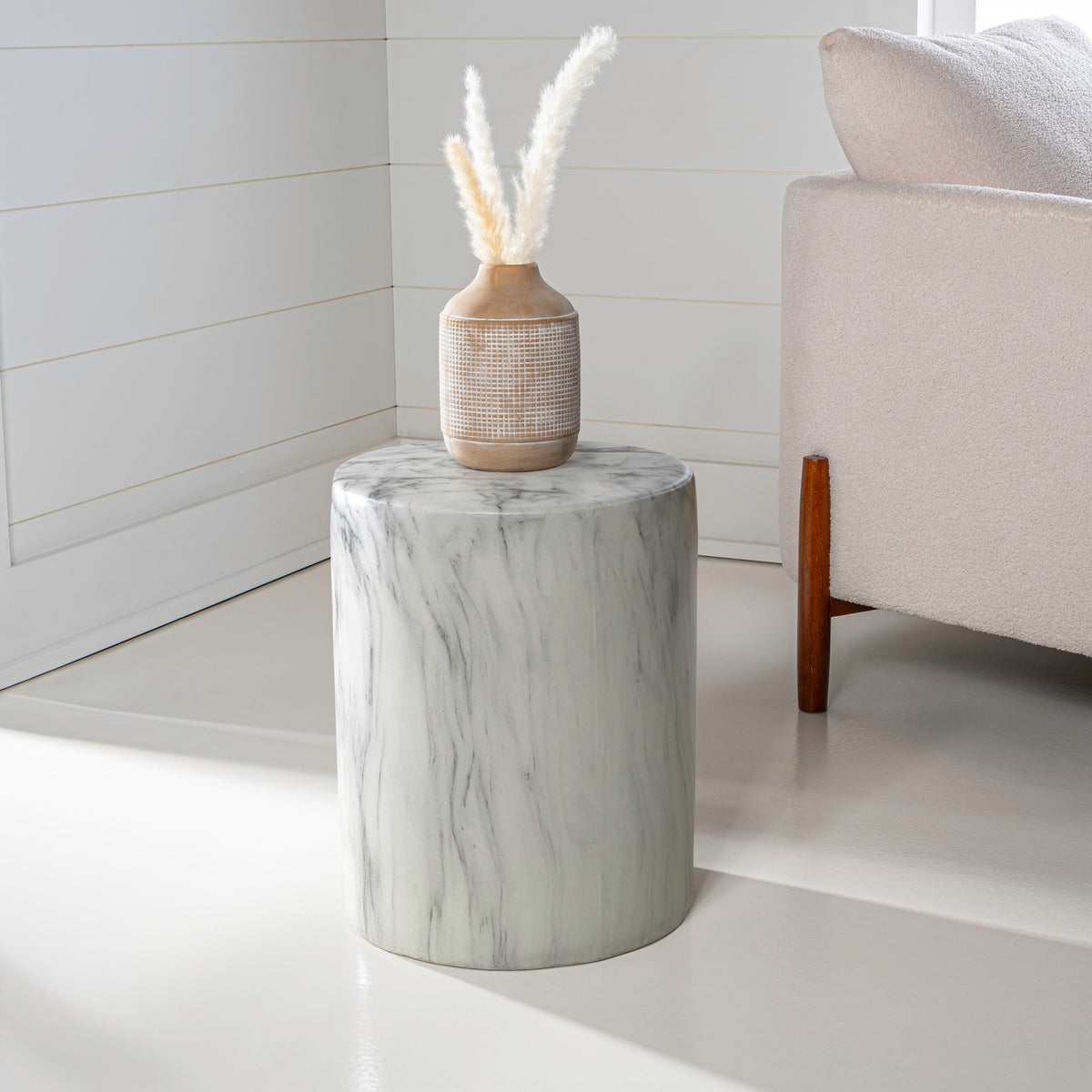 Zeus 16.75" Modern Minimalist Faux Marble Column Indoor/Outdoor Accent Table