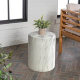 Zeus 16.75" Modern Minimalist Faux Marble Column Indoor/Outdoor Accent Table