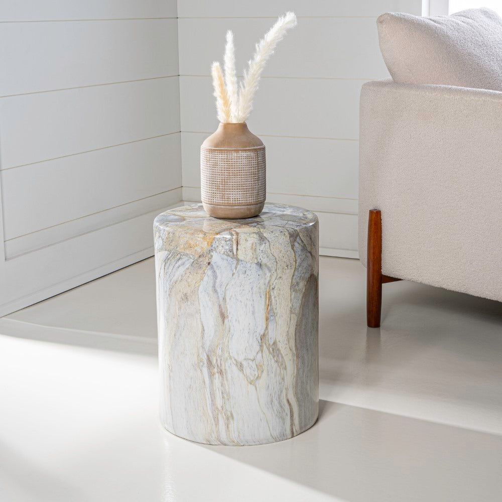 Zeus 16.75" Modern Minimalist Faux Marble Column Indoor/Outdoor Accent Table