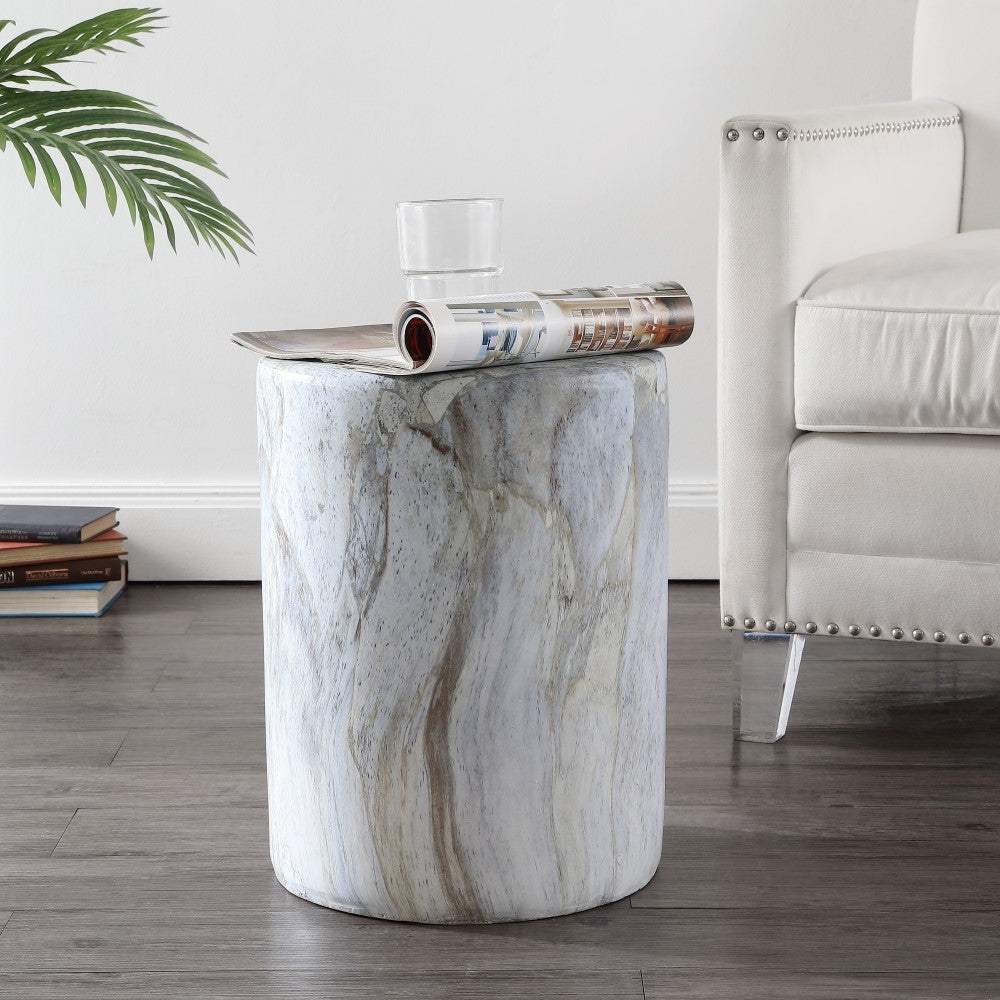 Zeus 16.75" Modern Minimalist Faux Marble Column Indoor/Outdoor Accent Table