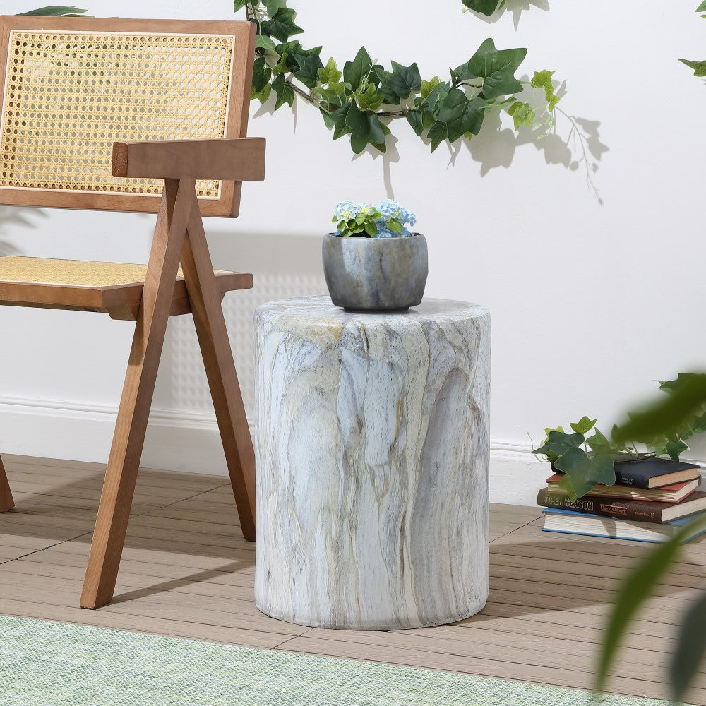 Zeus 16.75" Modern Minimalist Faux Marble Column Indoor/Outdoor Accent Table