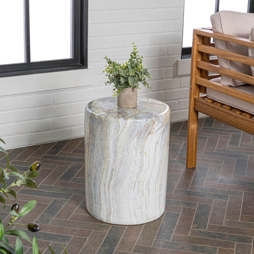 Zeus 16.75" Modern Minimalist Faux Marble Column Indoor/Outdoor Accent Table