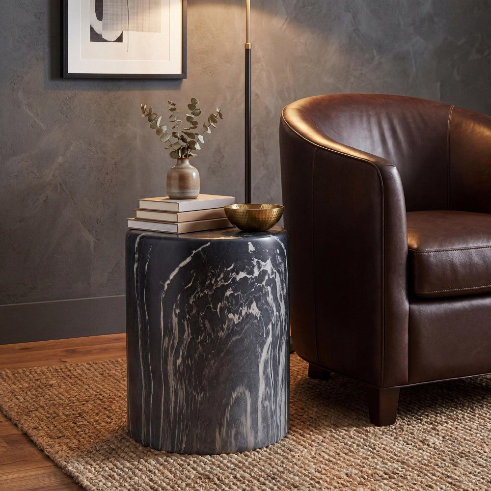 Zeus 16.75" Modern Minimalist Faux Marble Column Indoor/Outdoor Accent Table
