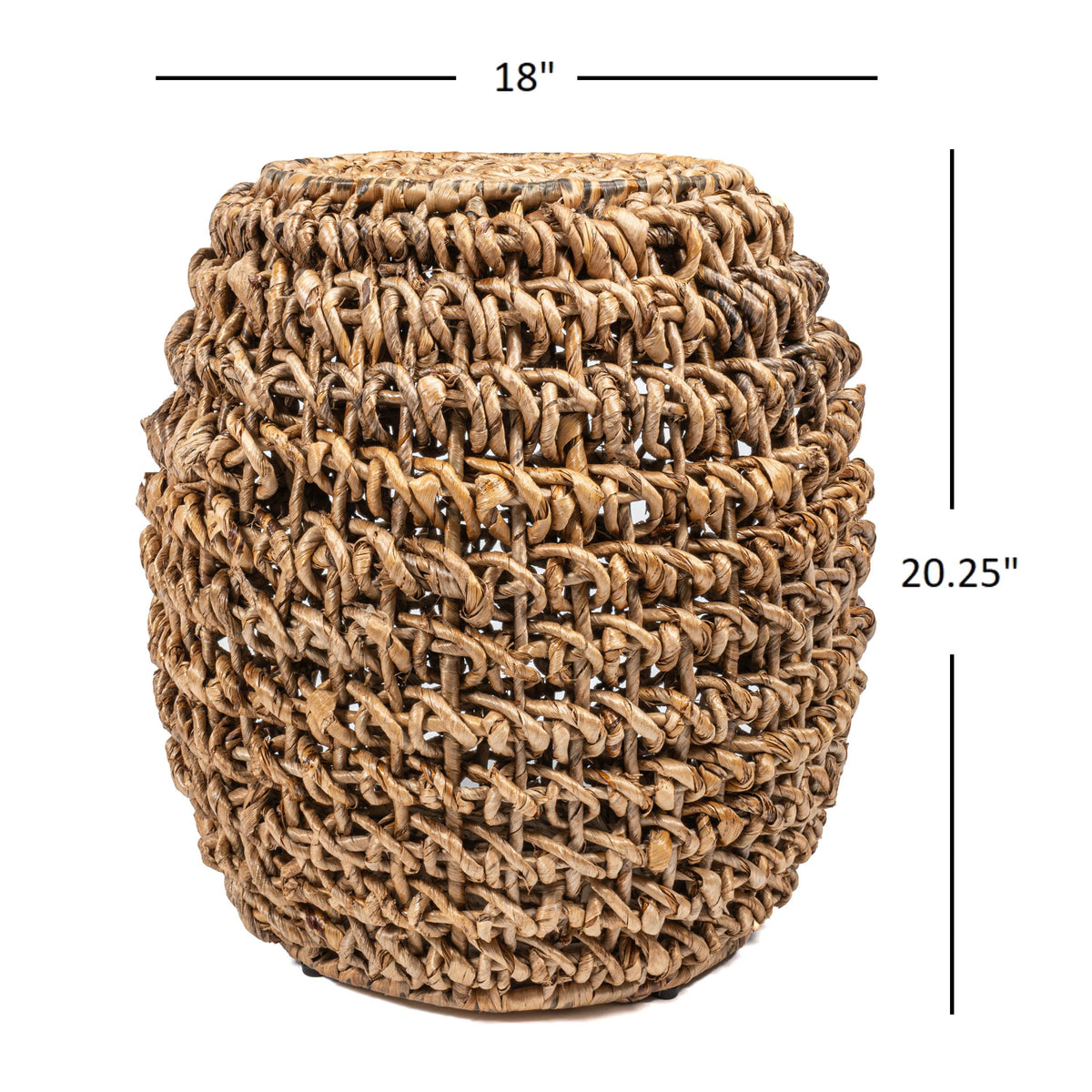 Nippon 21" Rustic Bohemian Barrel-Style Abaca/Iron Handwoven Stool
