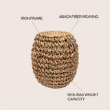 Nippon 21" Rustic Bohemian Barrel-Style Abaca/Iron Handwoven Stool